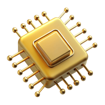 serene contemporary A single microchip, magnified, intricate golden pathways gleaming under a scanning electron microscope, scientific illustration style exclusive png