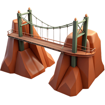 magnificent rustic A suspension bridge, spanning a deep gorge, dramatic, engineering marvel style detailed png