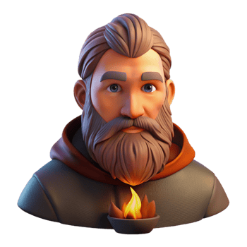 serene minimalist A portrait of a man with a long, flowing beard, illuminated by the warm glow of a campfire, realistic painting style genuine png