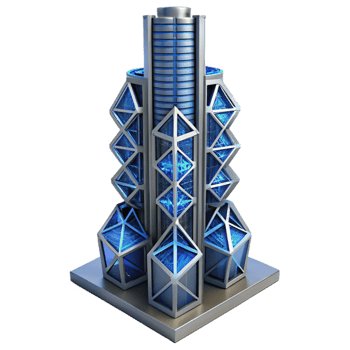 dramatic traditional A towering skyscraper made of interconnected modular units, futuristic design, dynamic lighting premium png