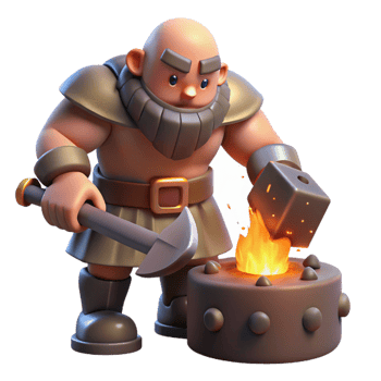 elegant traditional A cyclops forging a weapon in his cave, firelight illuminating his face, dramatic and powerful style original png