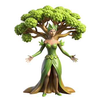 dramatic creative A graceful dryad emerging from a giant oak tree, fantasy art style, dappled sunlight genuine png