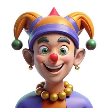 beautiful modern Portrait of a mischievous jester with colorful makeup and a bells on their hat, bright studio lighting, whimsical style 4K png