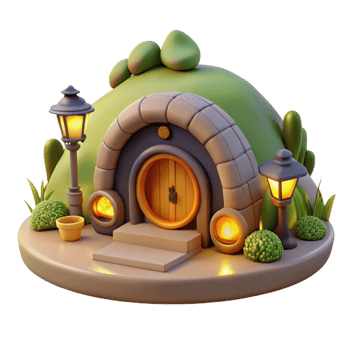 dramatic creative A Cozy Hobbit Hole Built Into a detailed png