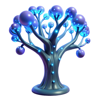beautiful artistic A bioluminescent tree with glowing circuitry embedded in its branches, fantasy style, ethereal lighting high resolution png