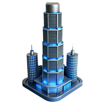 serene modern A towering skyscraper made of interconnected modular units, futuristic design, dynamic lighting professional png