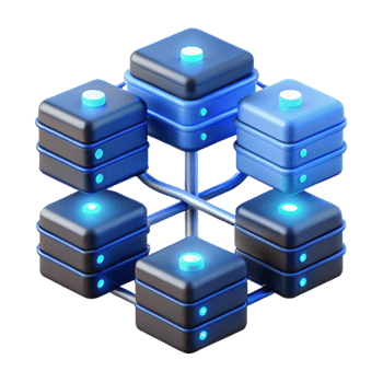 dramatic abstract A network of interconnected servers, glowing with activity, data streams flowing between them, lit by cool blue server lights professional png