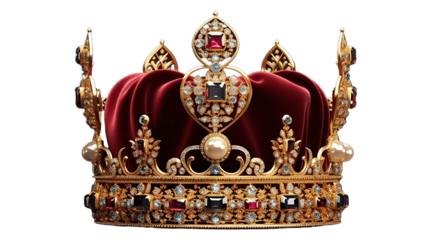 Elegant Gold Crown with Precious Gems on Transparent Regal Majestic png