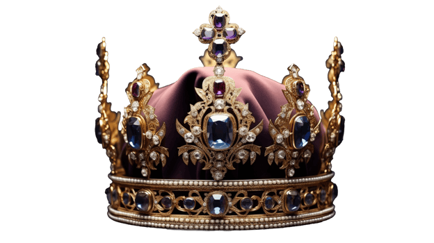 Elegant Gold Crown with Precious Gems Isolated on Regal Majestic png