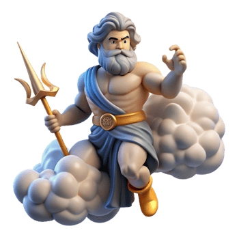 vibrant traditional Zeus hurling a thunderbolt from Mount Olympus, clouds swirling around him, dramatic lighting, classical Greek style genuine png