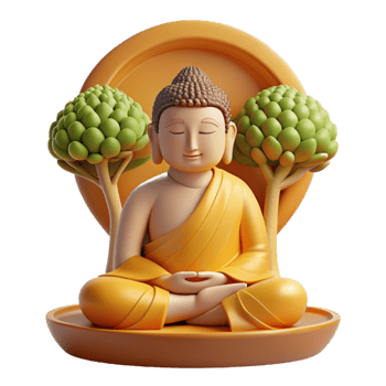 wonderful rustic A serene Buddha meditating beneath the Bodhi tree, bathed in soft golden light, traditional Asian painting style 4K png