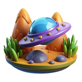 beautiful creative A spaceship landing on a lush, alien planet, vibrant and colorful, realistic style genuine png