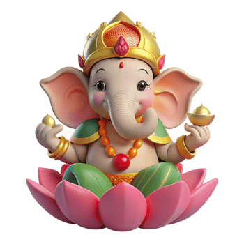 wonderful artistic The Hindu god Ganesha, with an elephant head and vibrant colorful garments, seated on a lotus flower, intricate Indian miniature style exclusive png