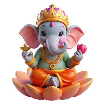 beautiful traditional The Hindu god Ganesha, with an elephant head and vibrant colorful garments, seated on a lotus flower, intricate Indian miniature style 4K png