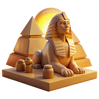 wonderful vintage A stoic sphinx guarding the pyramids, bathed in the golden light of the setting sun, ancient Egyptian art style original png