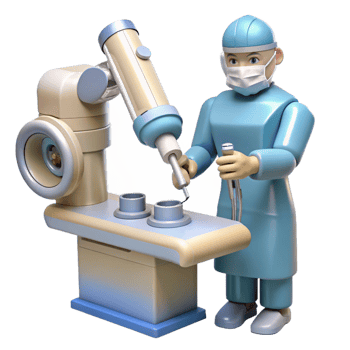 magnificent minimalist A robotic surgeon performing a delicate operation, precise movements, sterile white lighting, medical illustration style original png
