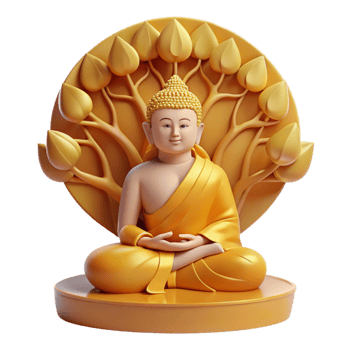 wonderful minimalist A serene Buddha meditating beneath the Bodhi tree, bathed in golden sunlight filtering through the leaves, traditional Tibetan Thangka painting style, soft lighting, 4K png