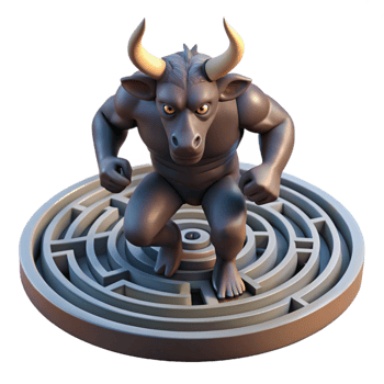impressive creative A powerful minotaur trapped in the labyrinth, dramatic chiaroscuro lighting, Baroque style premium png