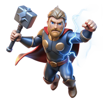 dramatic rustic Thor, wielding Mjolnir, summoning a lightning storm, dynamic composition, comic book style 4K png