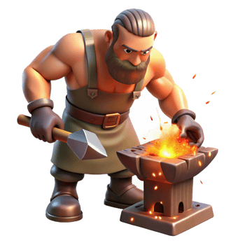 elegant rustic A cyclops forging a weapon in his fiery forge, sparks flying, intense heat visible, realistic style professional png