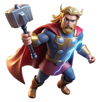 elegant classic Thor, Norse god of thunder, wielding Mjolnir and summoning a lightning storm, dramatic lighting, comic book style premium png