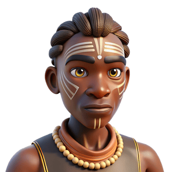 beautiful creative An African tribesman with intricate facial paint, a serious expression, natural sunlight, documentary style genuine png