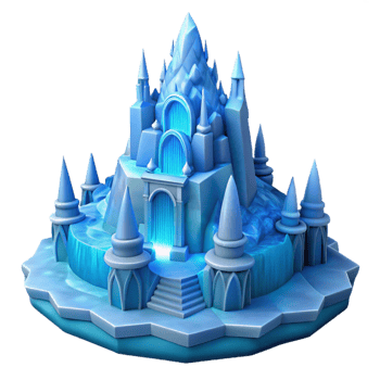 magnificent classic An ice palace carved from a glacier, intricate ice sculptures, ethereal blue lighting, frozen and majestic high quality png