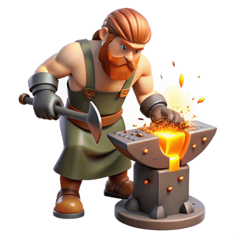 wonderful minimalist A cyclops forging a weapon in his fiery forge, sparks flying, intense heat visible, realistic style original png