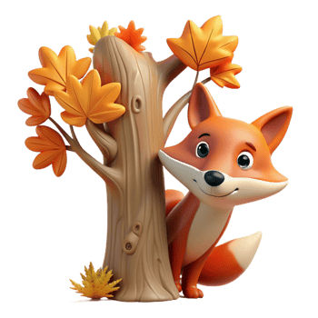 stunning modern A curious fox peering out from behind a tree, autumnal colors, vintage style, high quality png