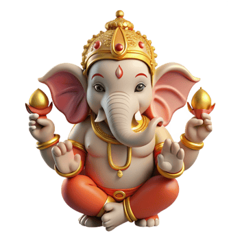dramatic modern Ganesha, Hindu god of wisdom and prosperity, with an elephant head and multiple arms, intricate details, religious iconography style 4K png