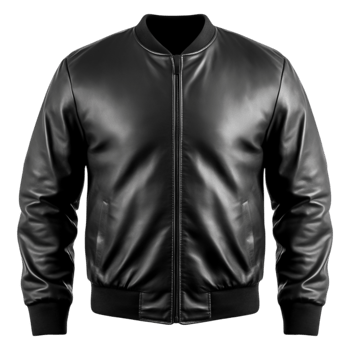 Stylish Black Leather Bomber Jacket for Modern Fashion Enthusiasts png