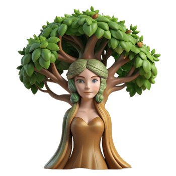 extraordinary creative A serene dryad emerging from a giant oak tree, dappled sunlight filtering through the leaves, Pre-Raphaelite style 4K png
