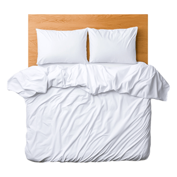 Fresh White Bedding on Wooden Bed Frame with Decorative Pillows png