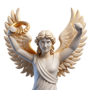 stunning classic A winged Nike holding a laurel wreath, triumphant pose, classical Greek sculpture style, soft natural light premium png