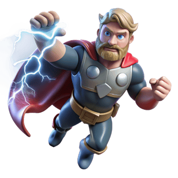 dramatic minimalist Thor summoning lightning, dramatic sky, comic book style detailed png