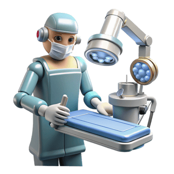 dramatic minimalist A robotic surgeon performing a delicate operation, medical illustration style, bright lighting professional png