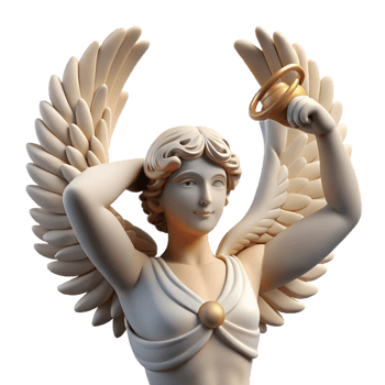 vibrant minimalist A winged Nike holding a laurel wreath, triumphant pose, classical Greek sculpture style, soft natural light detailed png