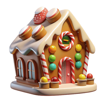 beautiful creative A whimsical gingerbread house, covered in icing and candy, Christmas lights, festive and cheerful high resolution png