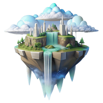 stunning traditional A floating island city with waterfalls cascading down the sides, ethereal atmosphere, dreamlike quality, digital art, 4K png