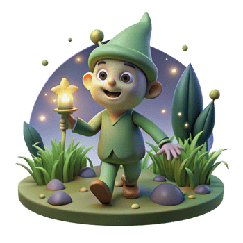 elegant traditional A mischievous Puck playing tricks in a moonlit forest glade, fireflies twinkling around him, depicted in a whimsical fairytale style exclusive png