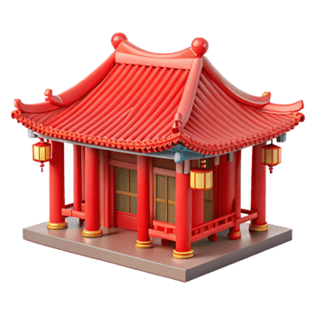 serene rustic A traditional Chinese courtyard house, red pillars, intricate latticework, peaceful, serene style genuine png