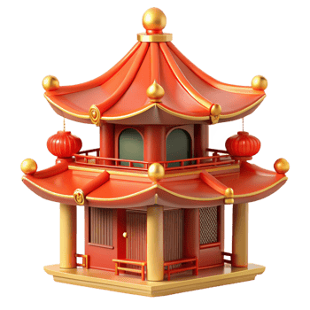 beautiful abstract A traditional Chinese pagoda, red and gold details, ornate style, soft lighting, original png