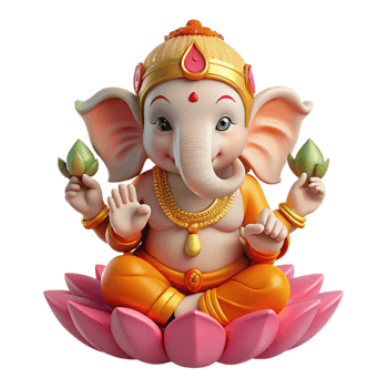 dramatic contemporary The Hindu god Ganesha, with an elephant head and vibrant colorful garments, seated on a lotus flower, intricate Indian miniature style 4K png
