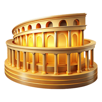 stunning classic A Roman amphitheater, warm golden light, classical style, intricate details, detailed png