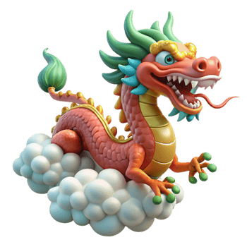 magnificent rustic A benevolent dragon from Chinese mythology, soaring through the clouds, vibrant colors, traditional Chinese painting style authentic png