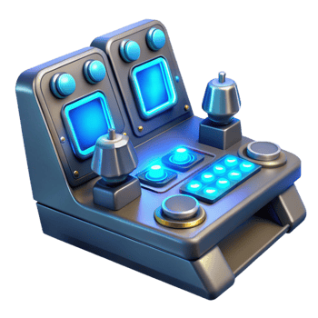 beautiful rustic A futuristic control panel with glowing buttons and displays, complex and intricate design, lit by a soft, blue light high resolution png