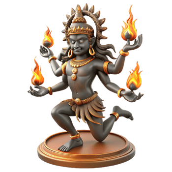 impressive classic A fierce Hindu god Shiva, dancing the Tandava, surrounded by flames, traditional Indian bronze sculpture style, dramatic lighting, high resolution png