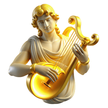 stunning creative A radiant Apollo playing a lyre, golden light emanating from his figure, rendered in a neoclassical style high quality png
