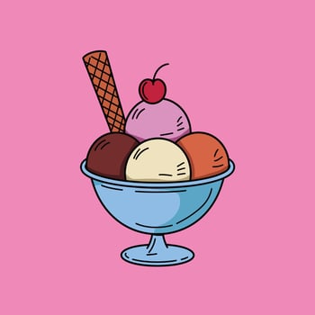 Minimalist Cartoon Ice Cream Bowl in Vibrant Colors vector