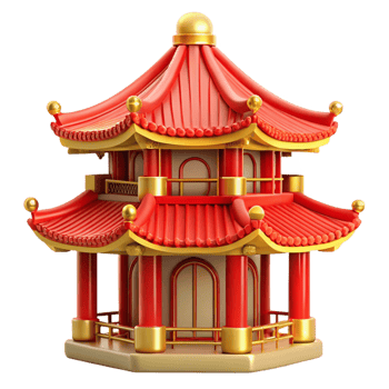dramatic rustic A traditional Chinese pagoda, red and gold details, ornate style, soft lighting, original png